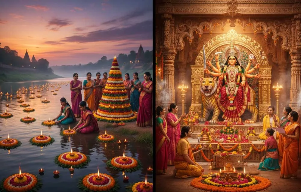 बतुकम्मा और नवरात्रि: दिव्य स्त्री-शक्ति के जुड़वाँ पर्व — Festivals