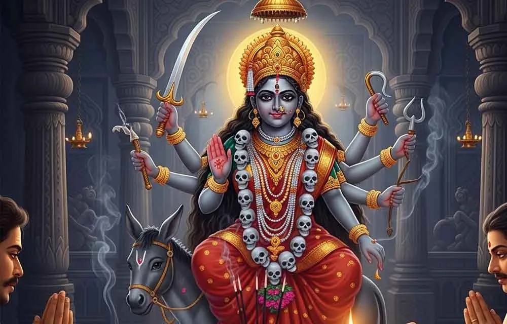 नवरात्रि 2026 दिन 7: माँ कालरात्रि मंत्र, रंग, भोग और पूजा विधि (शनिवार, 17 अक्टूबर) — Festivals