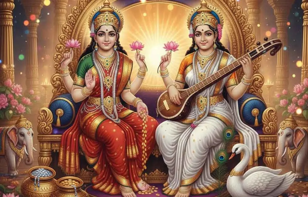 लक्ष्मी और सरस्वती: इस दिवाली 2026 पर धन और ज्ञान में संतुलन की मार्गदर्शिका — Festivals