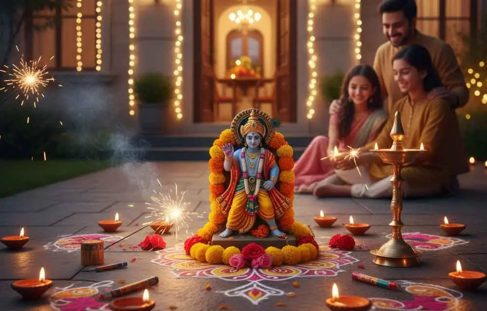 नरक चतुर्दशी 2025: अहंकार पर प्रकाश की विजय – श्रीकृष्ण और नरकासुर की कथा और इसका प्रतीकात्मक अर्थ — Festivals