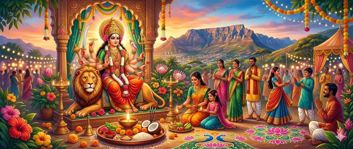 शारदीय दुर्गा नवरात्रि 2026 दक्षिण अफ्रीका गाइड: तिथियाँ, दिनवार पूजा विधि, मंत्र, रंग, व्रत नियम और दक्षिण अफ्रीका में बसे भारतीय परिवारों के लिए संपूर्ण भक्तिमय उत्सव — Festivals